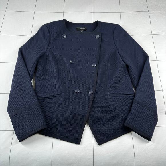 Talbots Blazer Womens 4 Navy Blue Double Breasted Military Jacket Classic - Picture 1 of 7